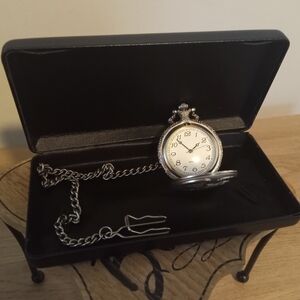 Vintage-Style Silver Pocket Watch with Chain ~ Free Shipping! ☆